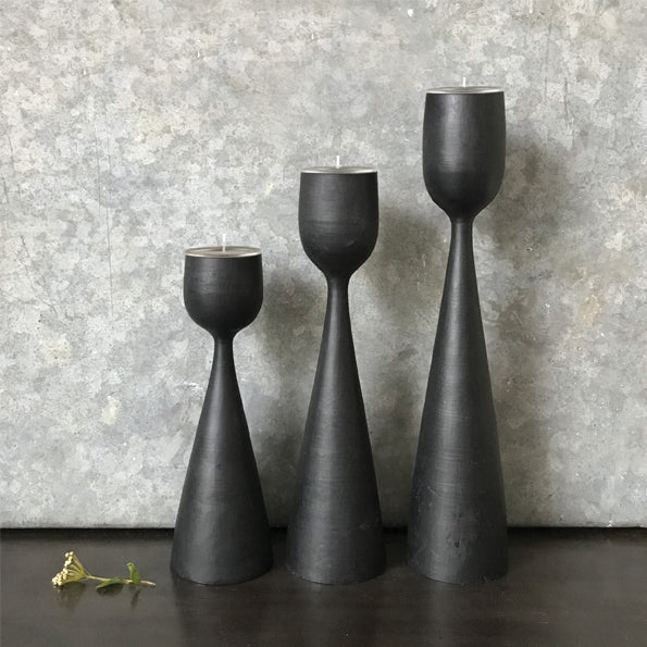 Tall Black Wood Tealight Holder - Uneeka