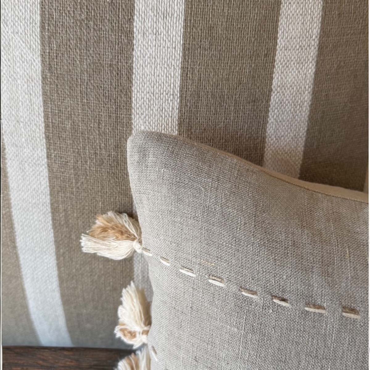 Rectangular Natural Linen Tassel Cushion - LINEN-CT-1T - Uneeka