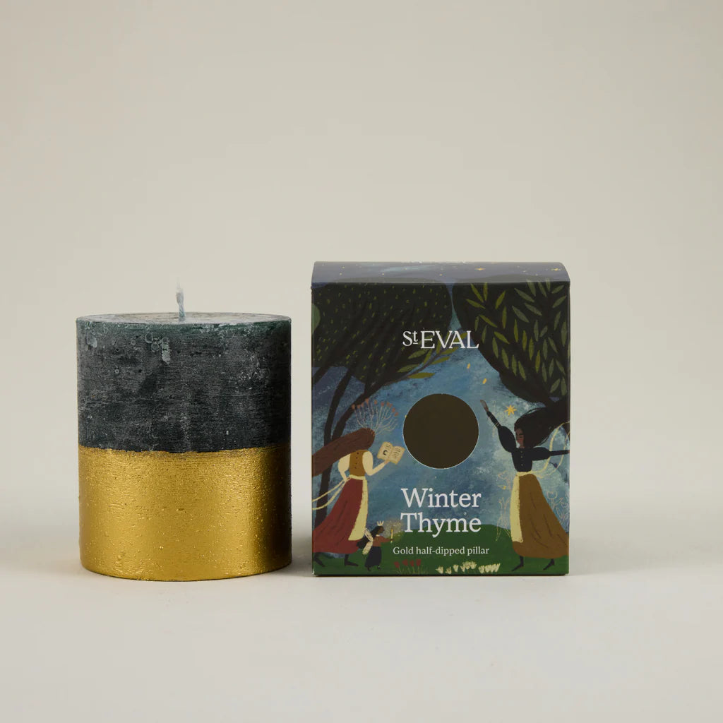 Gold Half Dipped Pillar Candle Winter Thyme - F00790 - Uneeka