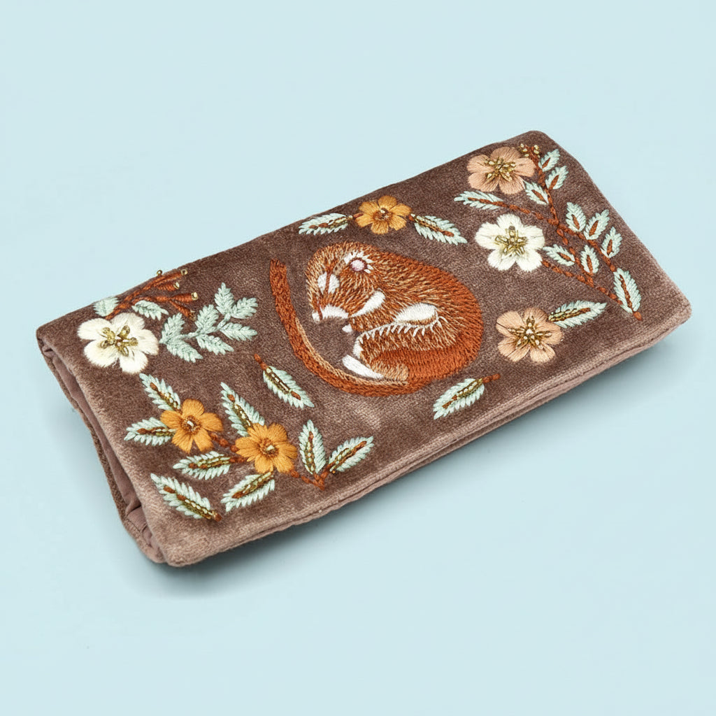 Embroidered Dormouse Velvet Jewellery Roll - 81716 - Uneeka