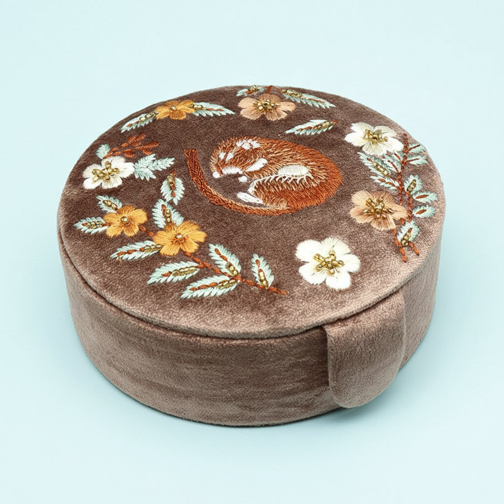 Embroidered Dormouse Velvet Jewellery Box - 81718 - Uneeka