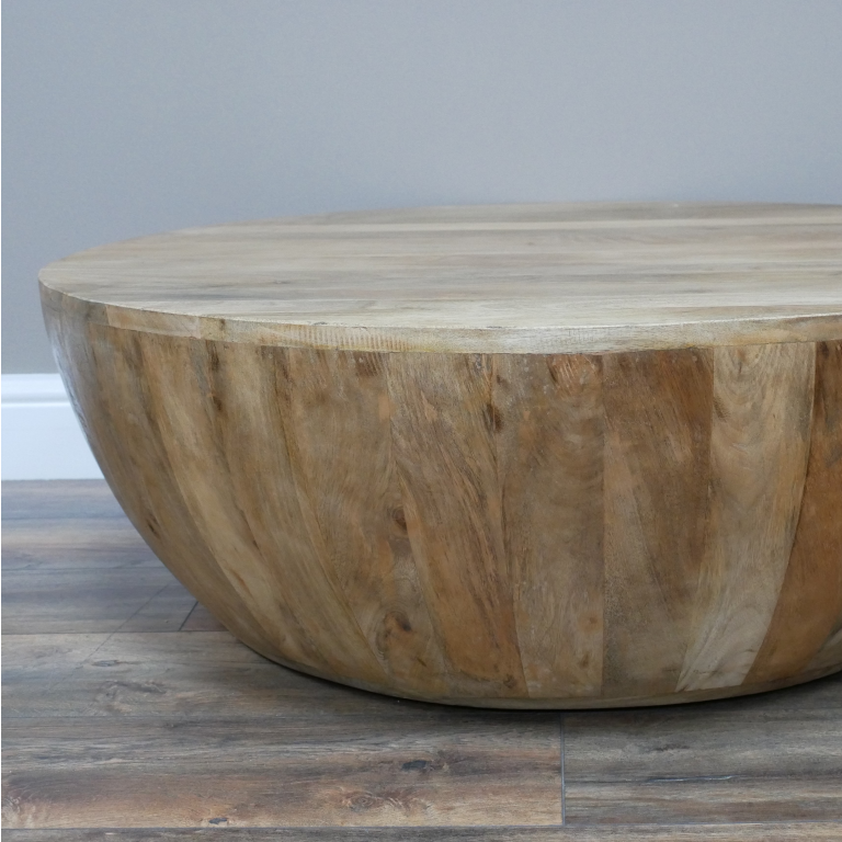 Rounded Base Wood Panel Coffee Table