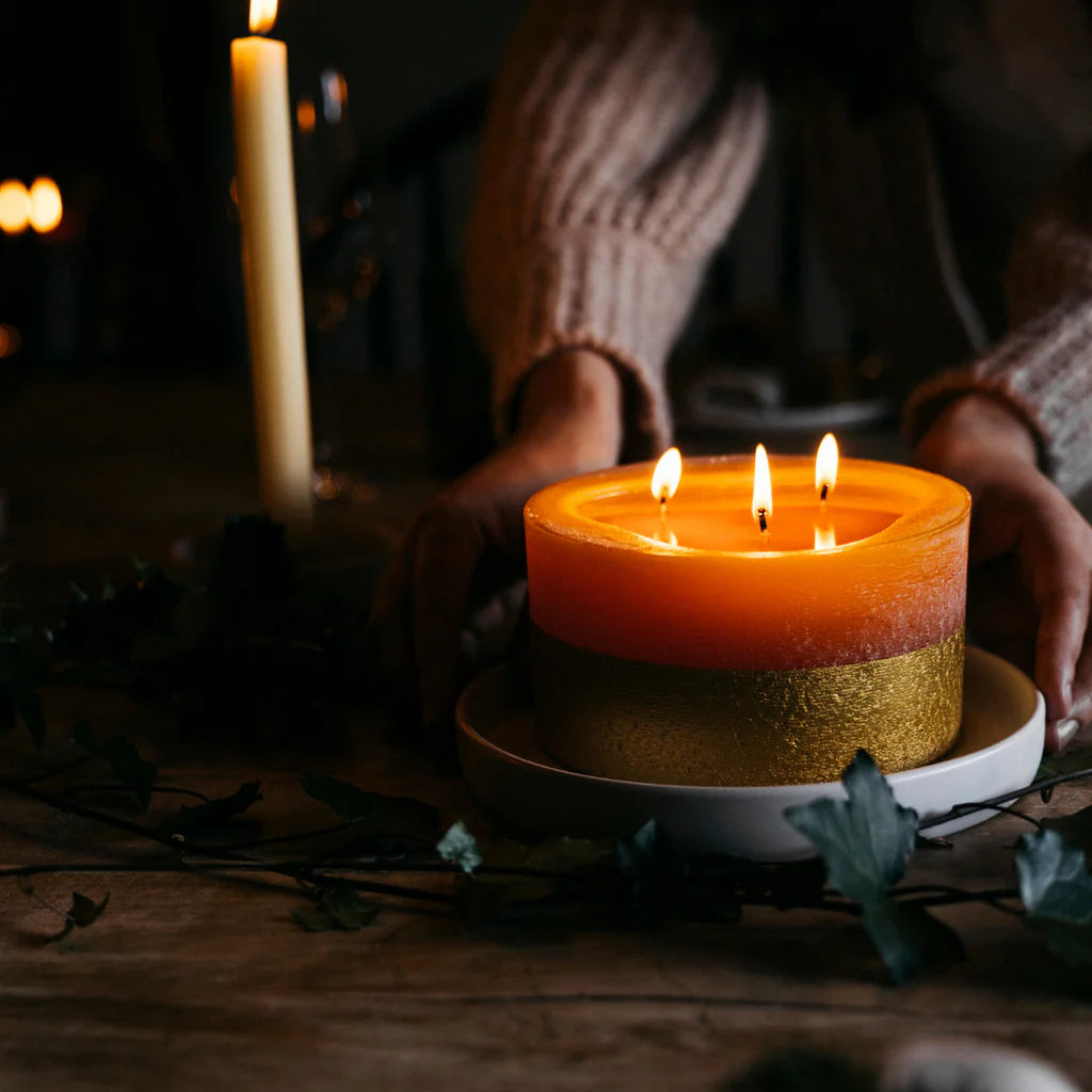 Gold Half Dipped Multiwick Candle Orange & Cinnamon - F00525 - Uneeka