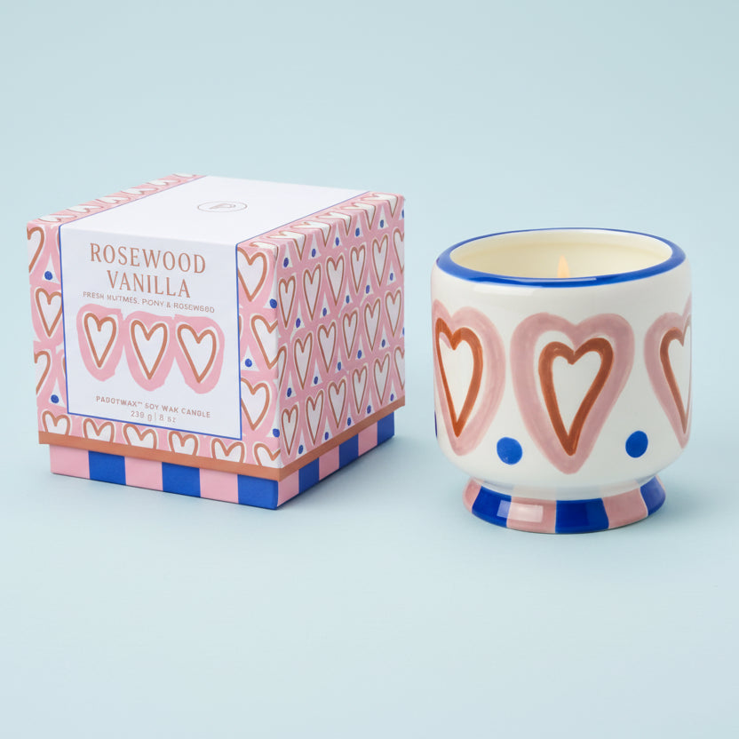 Ceramic Pink Heart Candle Rosewood Vanilla - AD0804EU - Uneeka