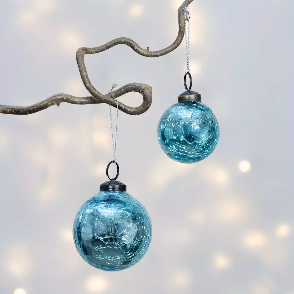 Turquoise Crackle Finish Bauble Decoration - ANC25266 - Uneeka