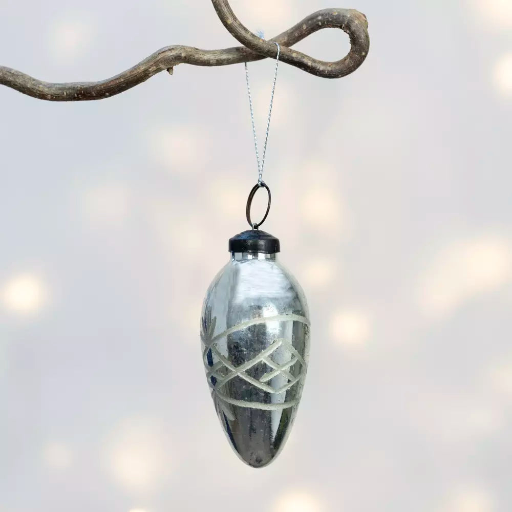 Silver Etched Cone Bauble - ANC25270 - Uneeka