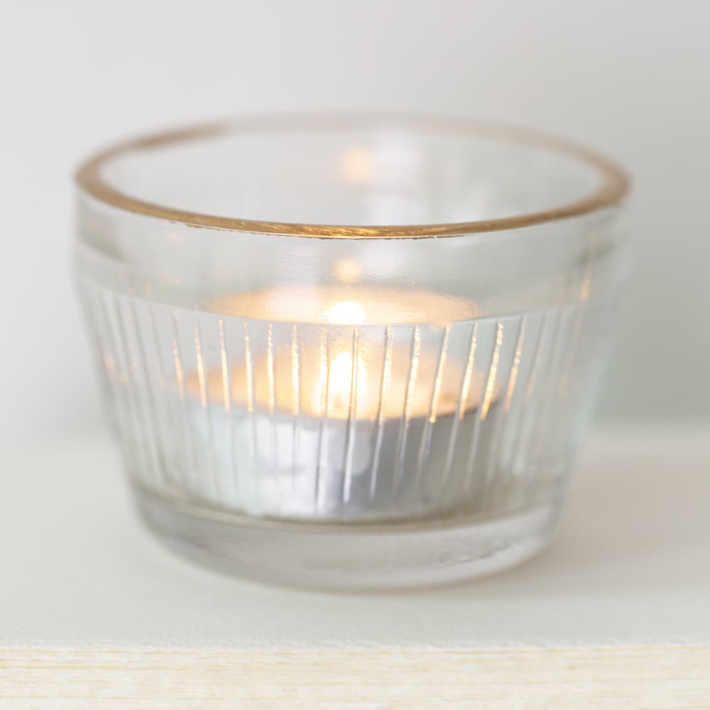 Etched Gold Rim Glass Tealight Holder - ANC9383 - Uneeka