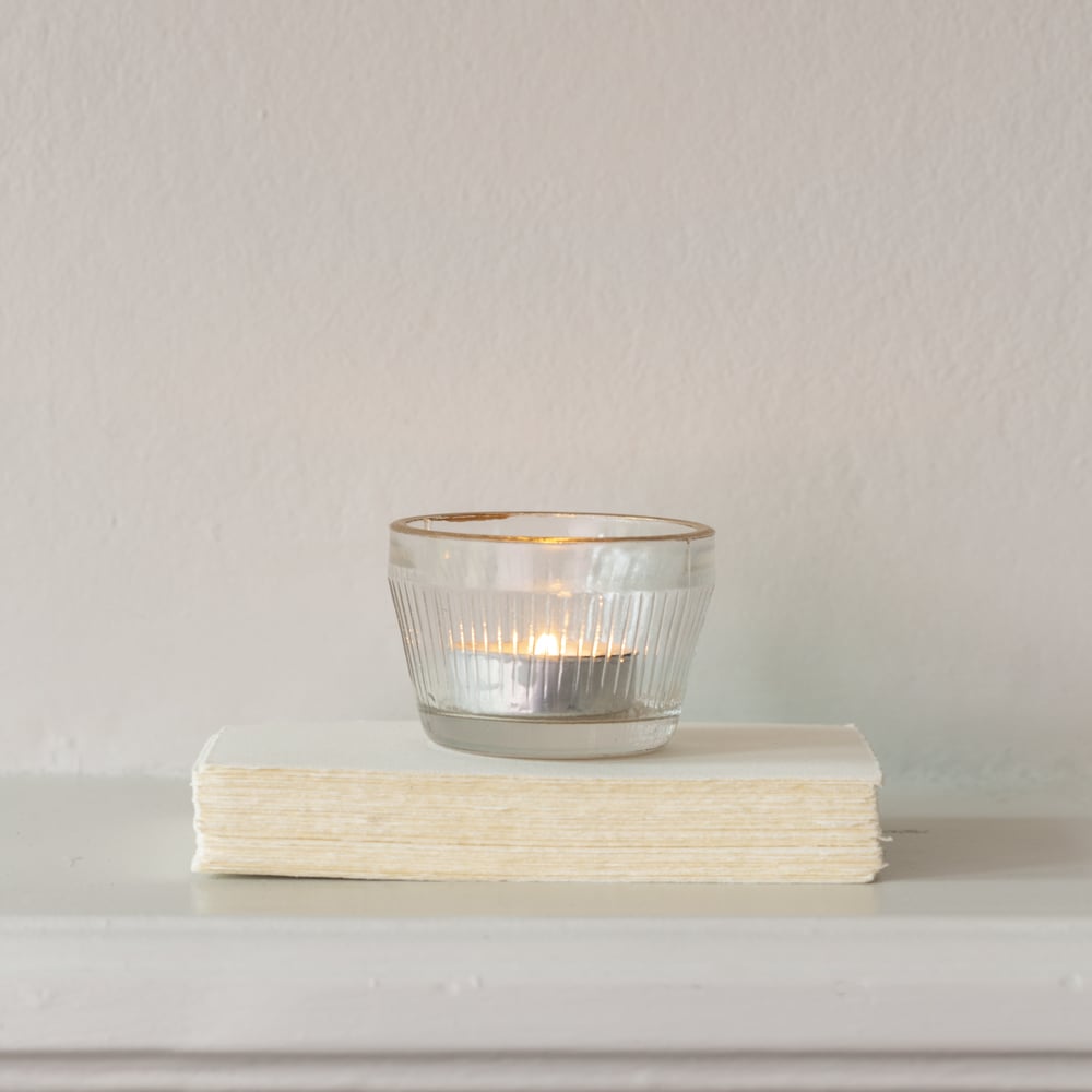 Etched Gold Rim Glass Tealight Holder - ANC9383 - Uneeka