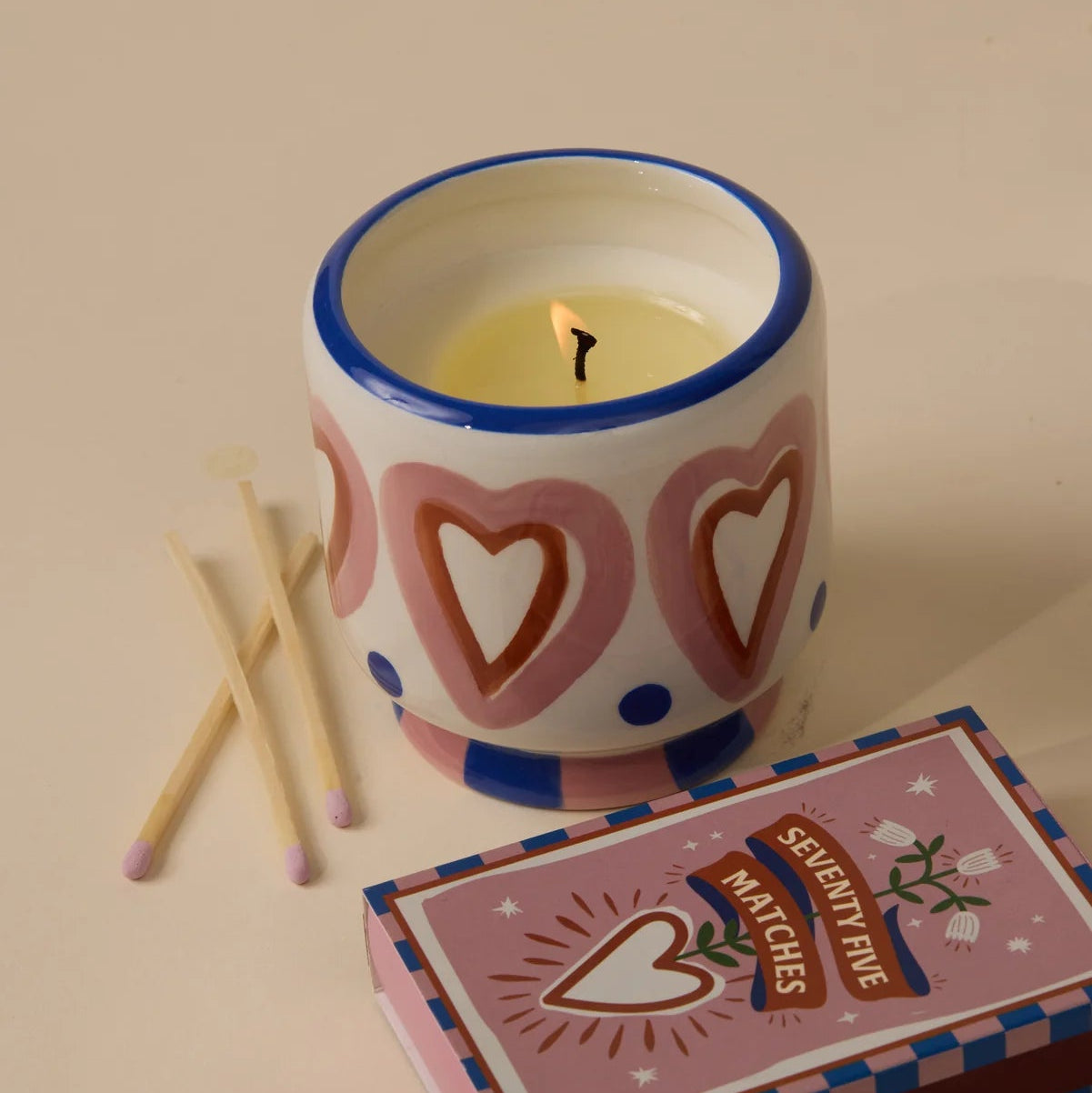 Ceramic Pink Heart Candle Rosewood Vanilla - AD0804EU - Uneeka