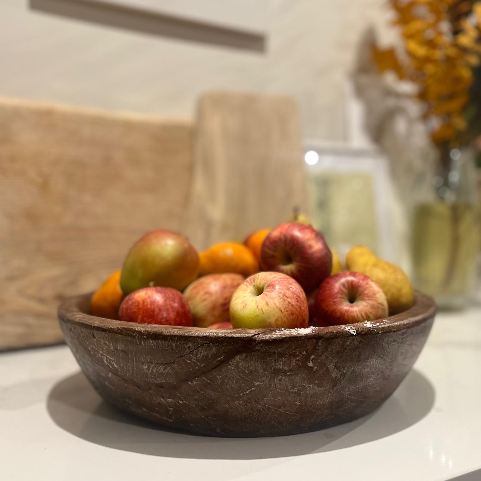 Antique Round Wooden Decorative Bowl Uneeka