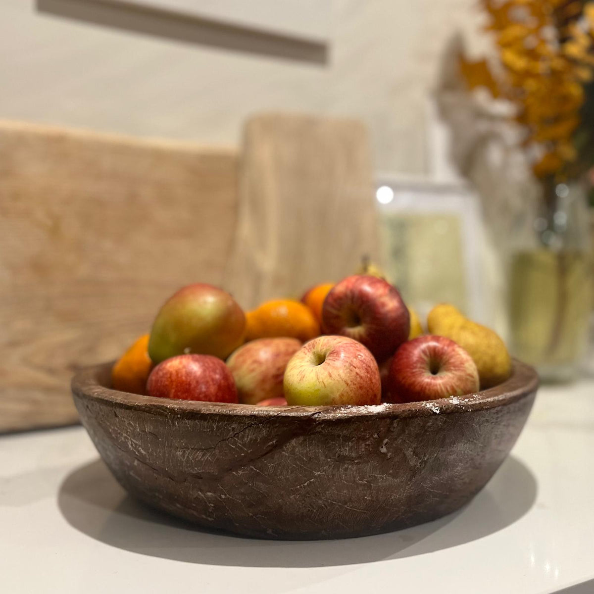 Antique Round Wooden Decorative Bowl Uneeka