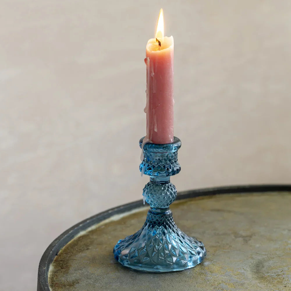 Harlequin Blue Glass Candlestick - B8211 - Uneeka