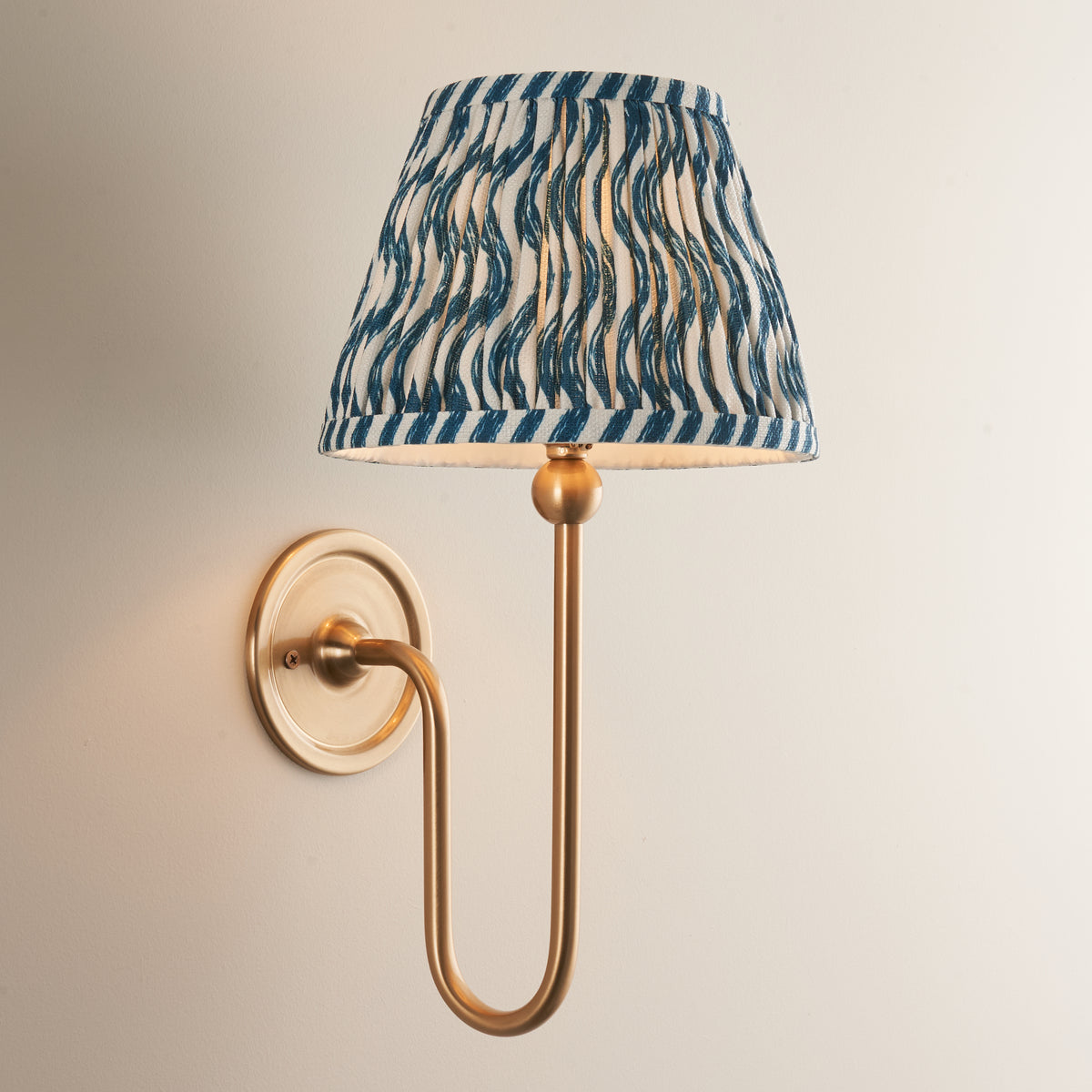 Brushed Brass Wall Light with Ripple Shade - Blue Shade - 116818 - Uneeka