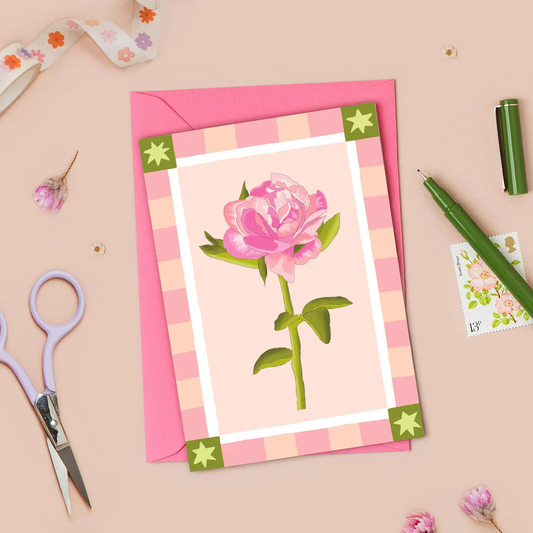 Pink Border Floral Greetings Card - CD17 - Uneeka