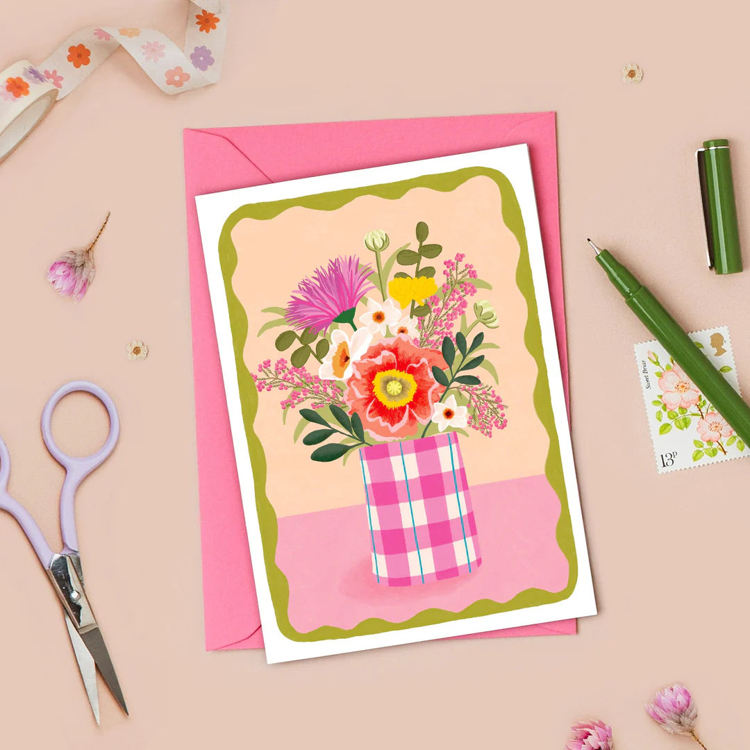 Check Vase & Flowers Greetings Card - CD20 - Uneeka