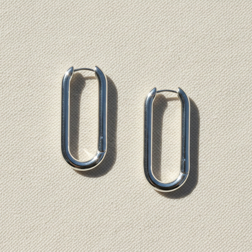 Long Oval Clip Earrings - CE-4091-SL - Uneeka