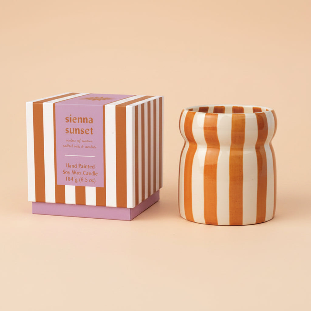 Ceramic Rust Striped Candle Sea Salt & Amber - CAB0701EU - Uneeka