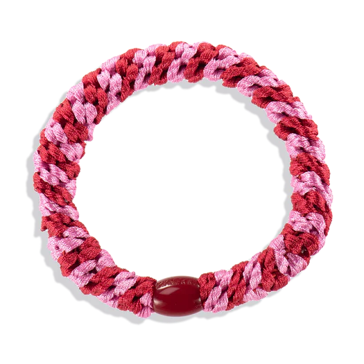 Colourful Stripe Woven Hair Tie - Red & Bubblegum Pink - Uneeka