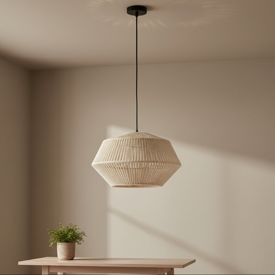 Cream Nylon String Hexagonal Pendant - 2970343 - Uneeka