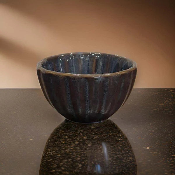 Dark Blue Scalloped Ceramic Dipping Bowl - 17175101 - Uneeka