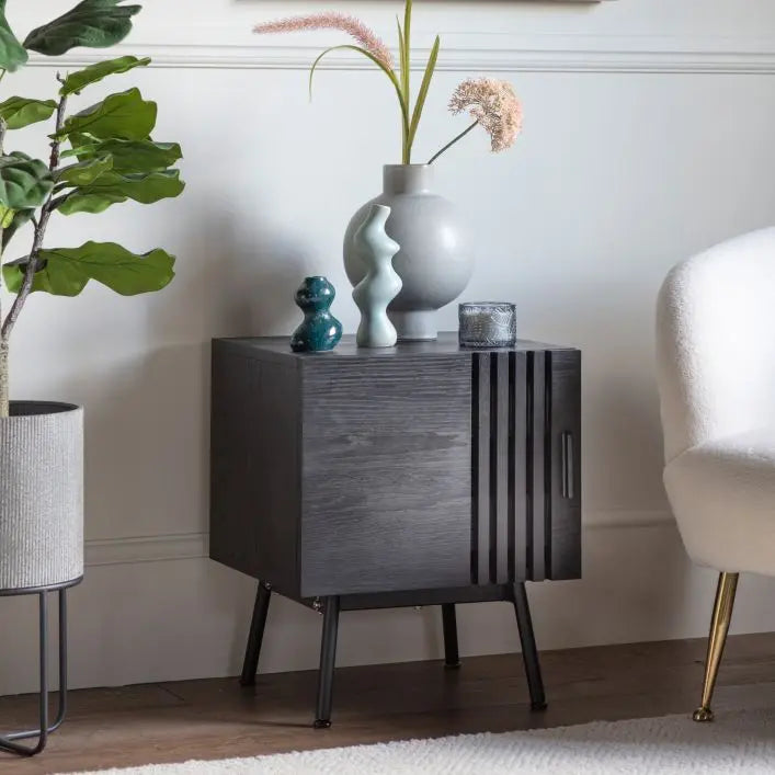 Matt Black Oak Veneer Square Side Table - 5059413685651 Holsen - Uneeka