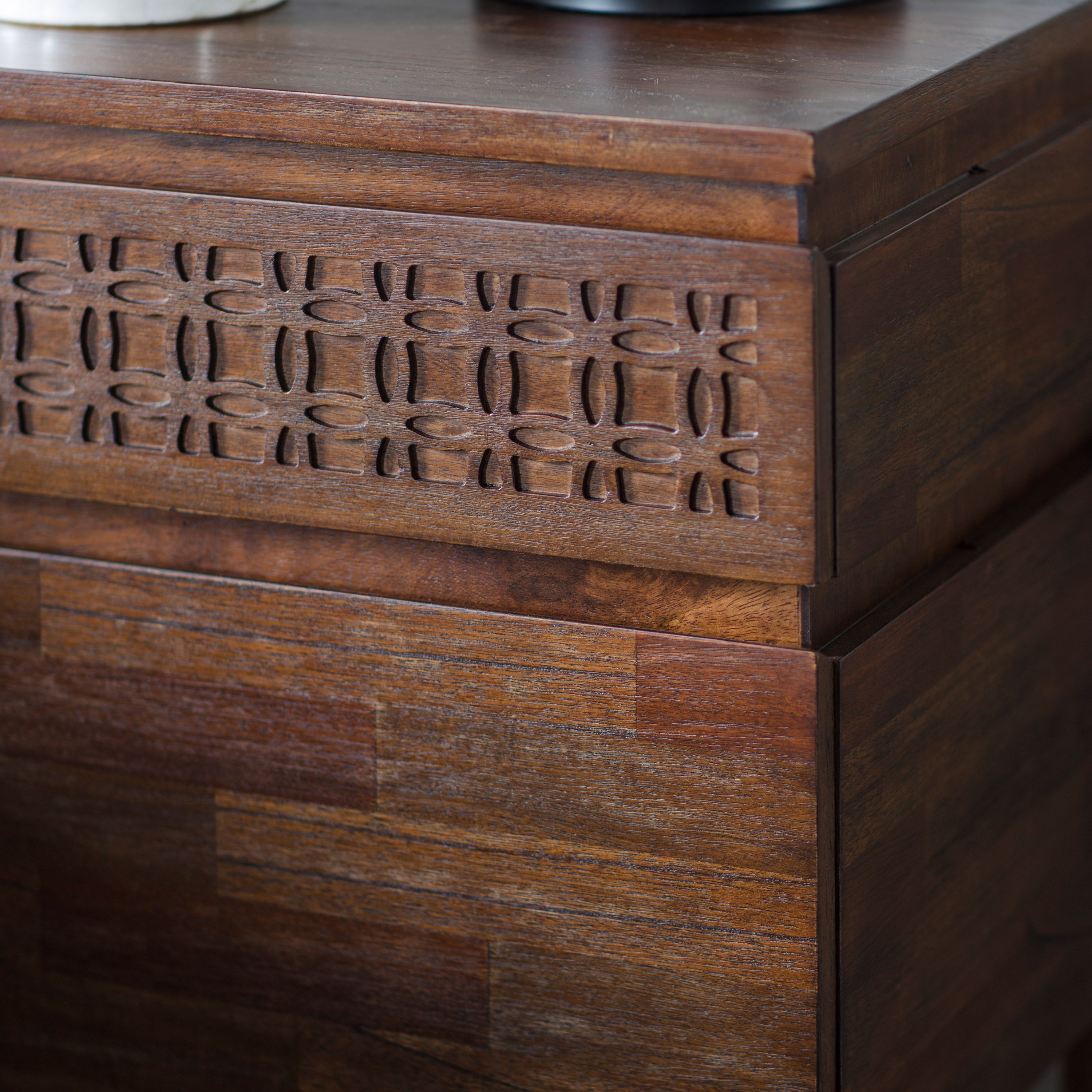 Dark Wood Bohemian Bedside Table -Uneeka