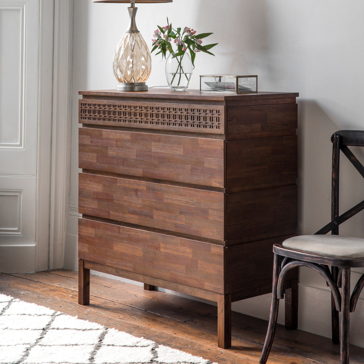 Dark Wood Bohemian Chest of Drawers - Uneeka
