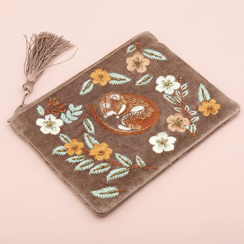 Embroidered Dormouse Velvet Coin Purse - 81715 - Uneeka