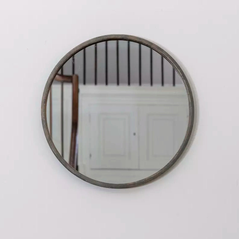 Large Rustic Round Antique Grey Mirror - F25199 - Uneeka
