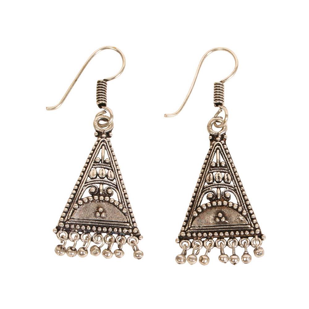 Folk Style Silver Coloured Triangle Earrings - ASH1519 - Uneeka Jewellery