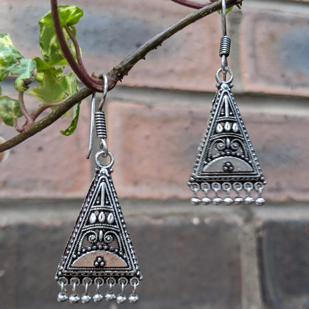 Folk Style Silver Coloured Triangle Earrings - ASH1519 - Uneeka Jewellery