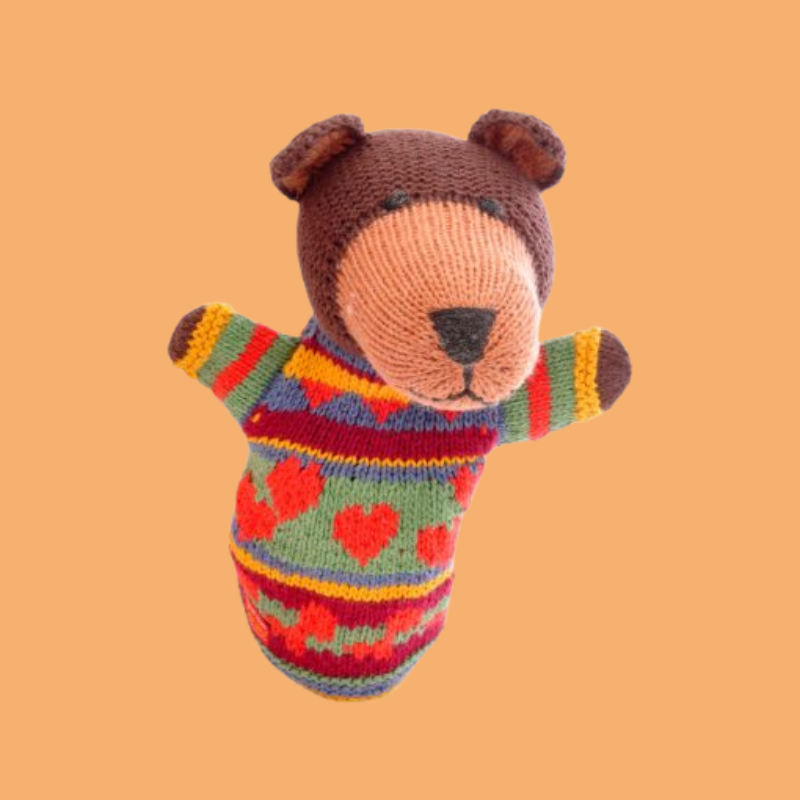 Hand Knitted Brown Bear Hand Puppet - SYP032 - Uneeka