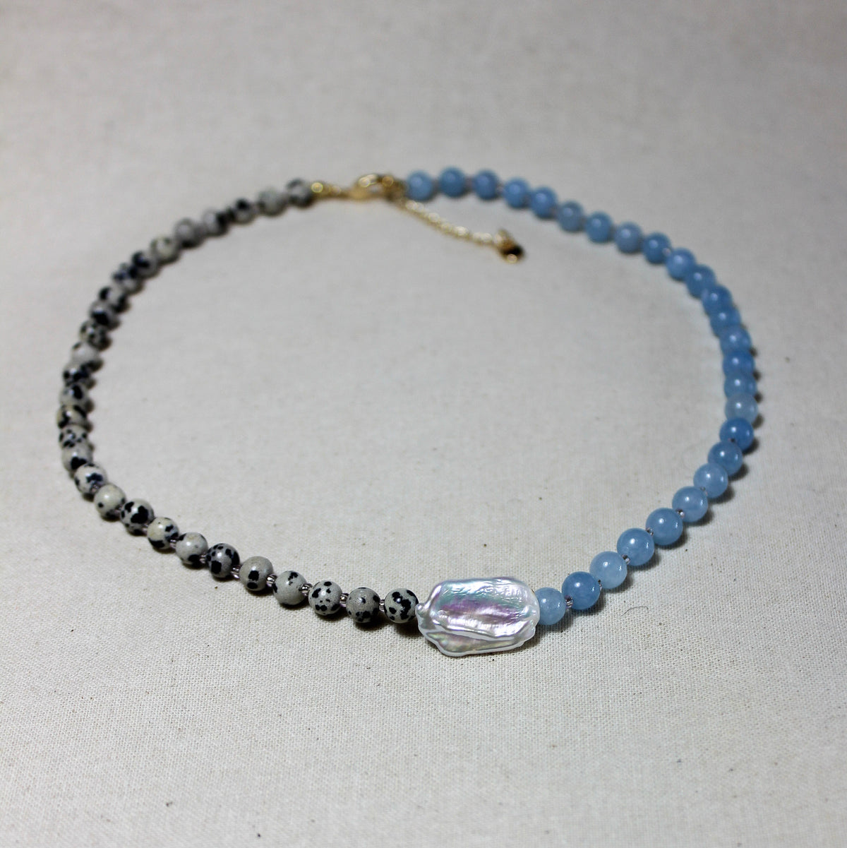 Blue & Dalmatian Glass Bead Necklace - MB20 - Uneeka