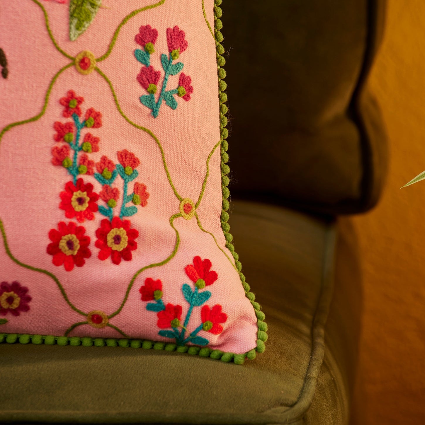 Insects & Roses Embroidered Cushion - CC7 - Uneeka