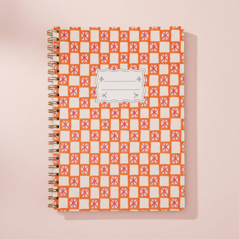 Orange Check Patterned Wire Bound A4 Notebook - JTW80-1019EU - Uneeka