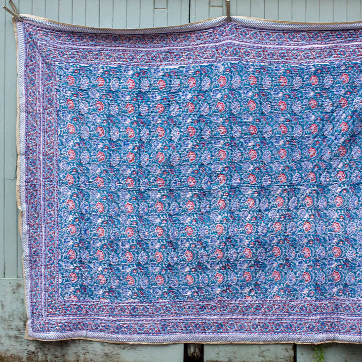Kanota Block Printed Floral Indian Quilt - GAT311 - Uneeka