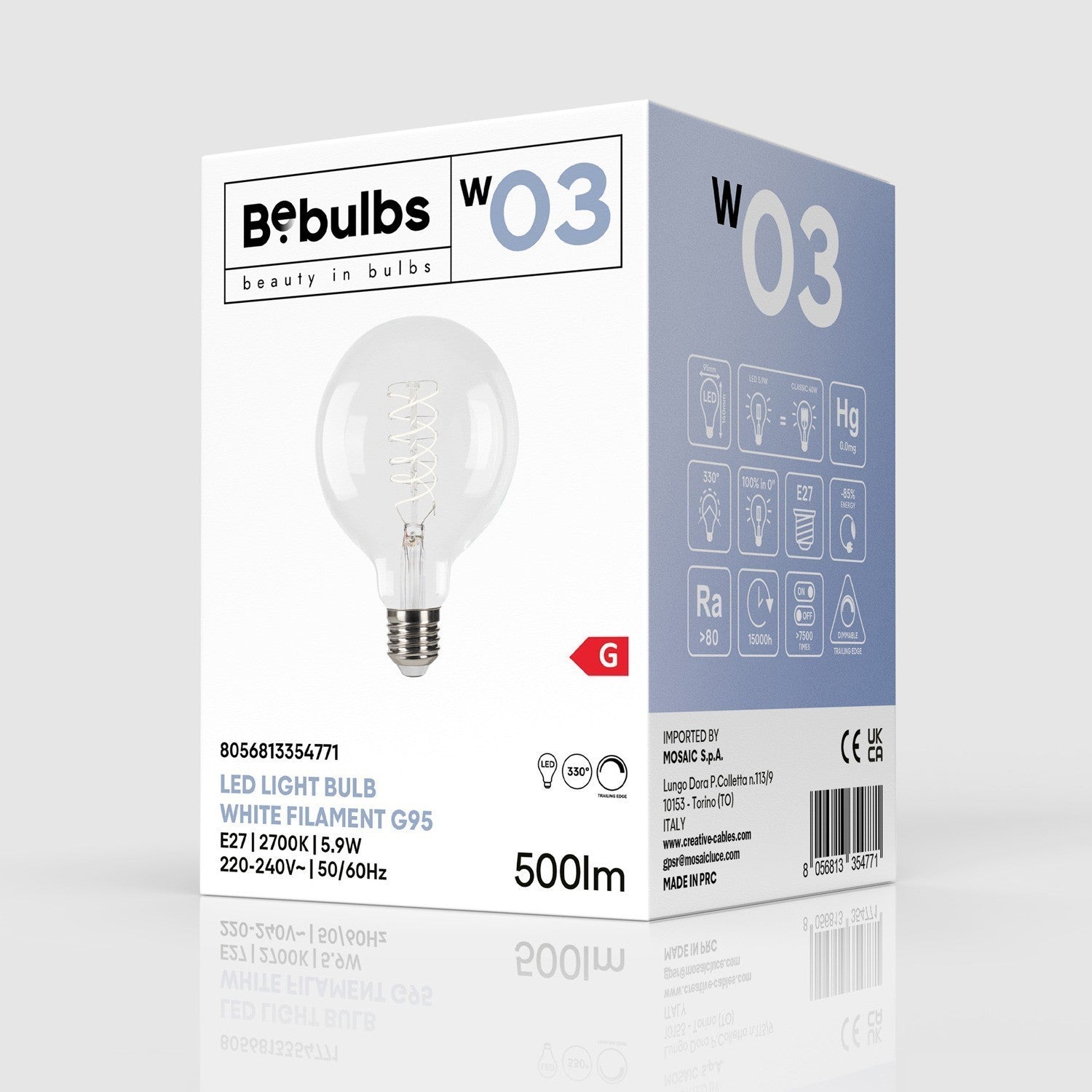 LED White Globe G95 5.9W E27 Dimmable Bulb - Uneeka