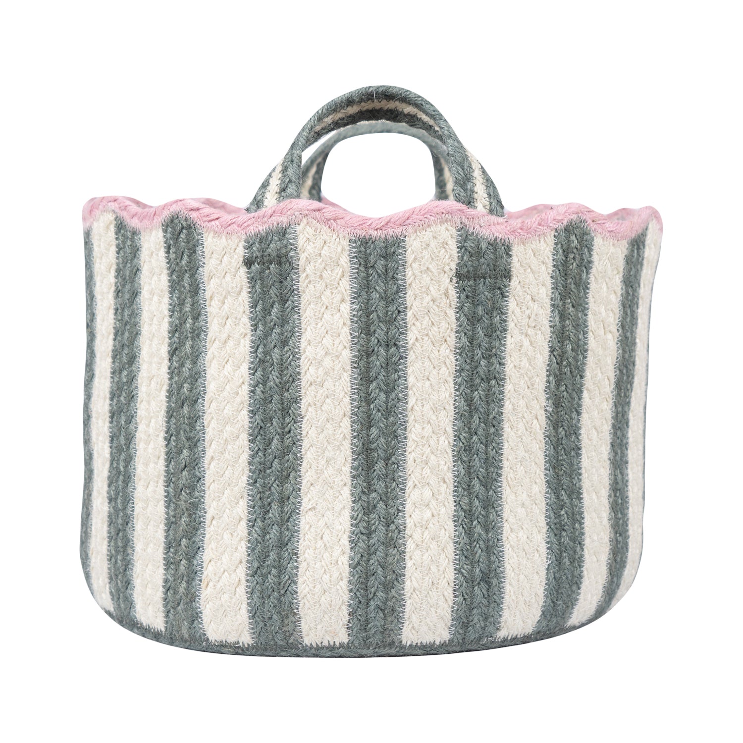 Large Scalloped Edge Striped Basket With Handles - CBB06938X29 - Uneeka