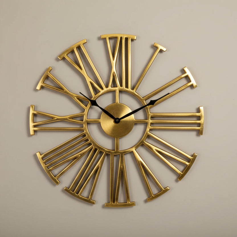 Large Antique Brass Numerals Wall Clock - BAR24 - Uneeka
