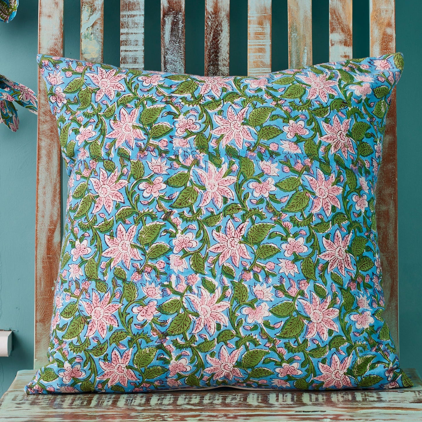 Lily Flower Block Print Cushion - CC502 - Uneeka