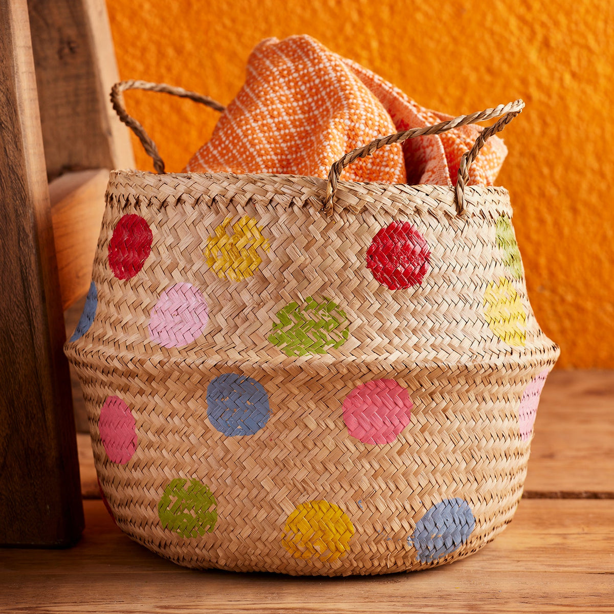 Multi Colour Dot Seagrass Basket - BSK3 - Uneeka