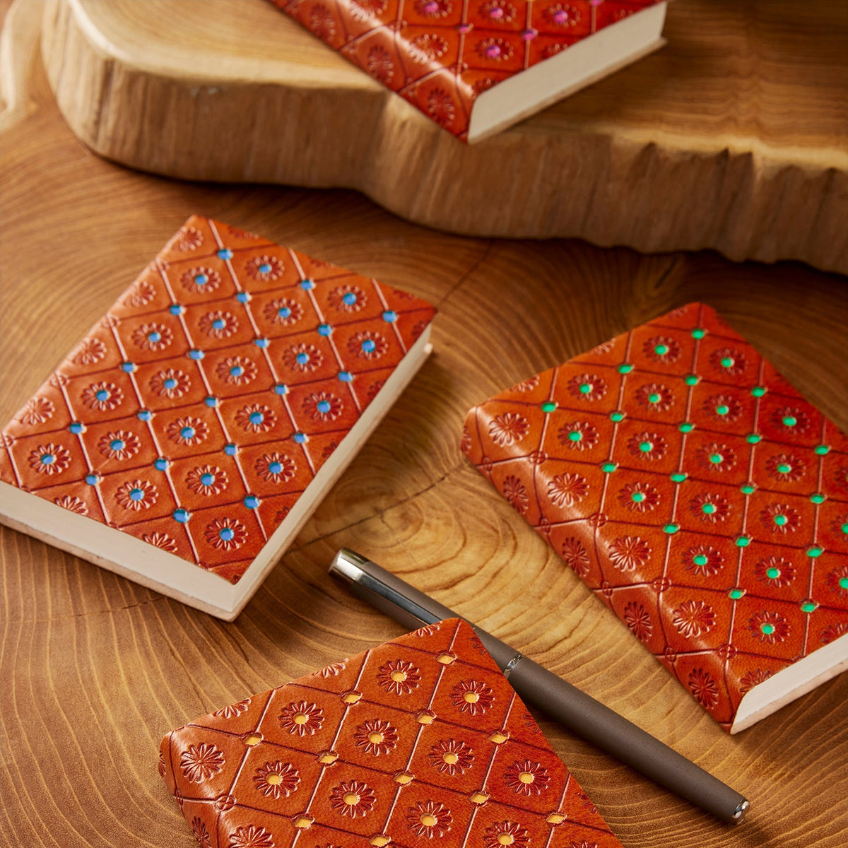 Small Flower Embossed Leather Notebook - NB4 - Uneeka