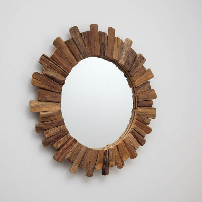 Natural Teak 80cm Round Mirror - IS045 - Uneeka