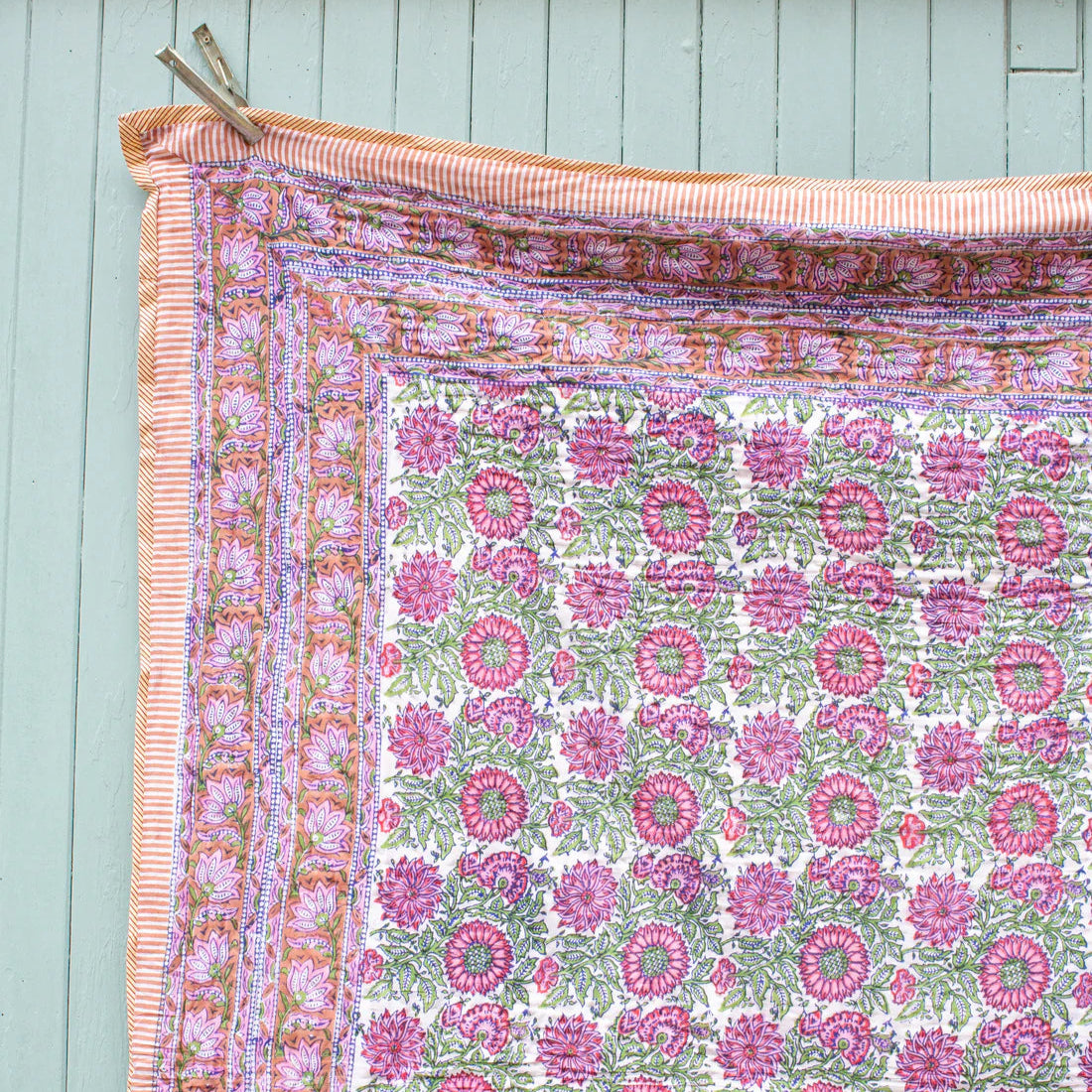 Nayla Block Printed Floral Indian Quilt - GAT312 - Uneeka