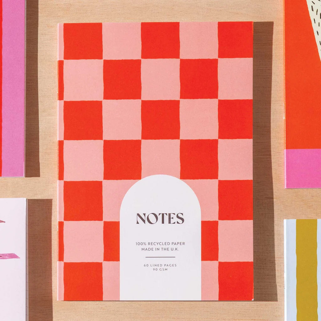 Pink & Orange Check A5 Lined Flat Lay Notebook - TUE-PCC-NTBK-LINED-A5 - Uneeka