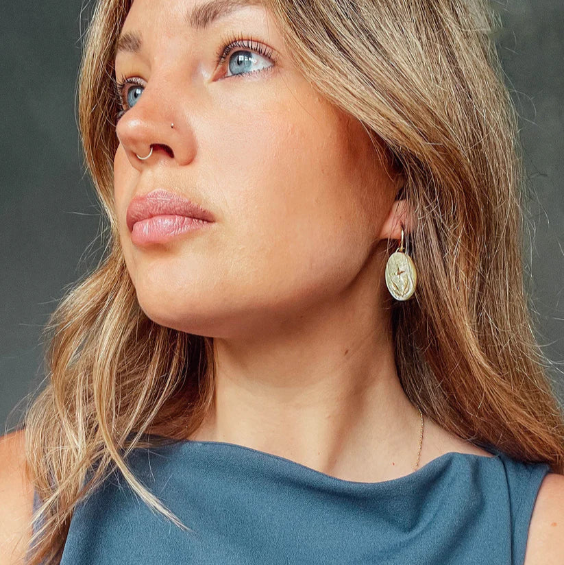 Oval Celestial Seaweed Hoops - Gold Etchings - Uneeka