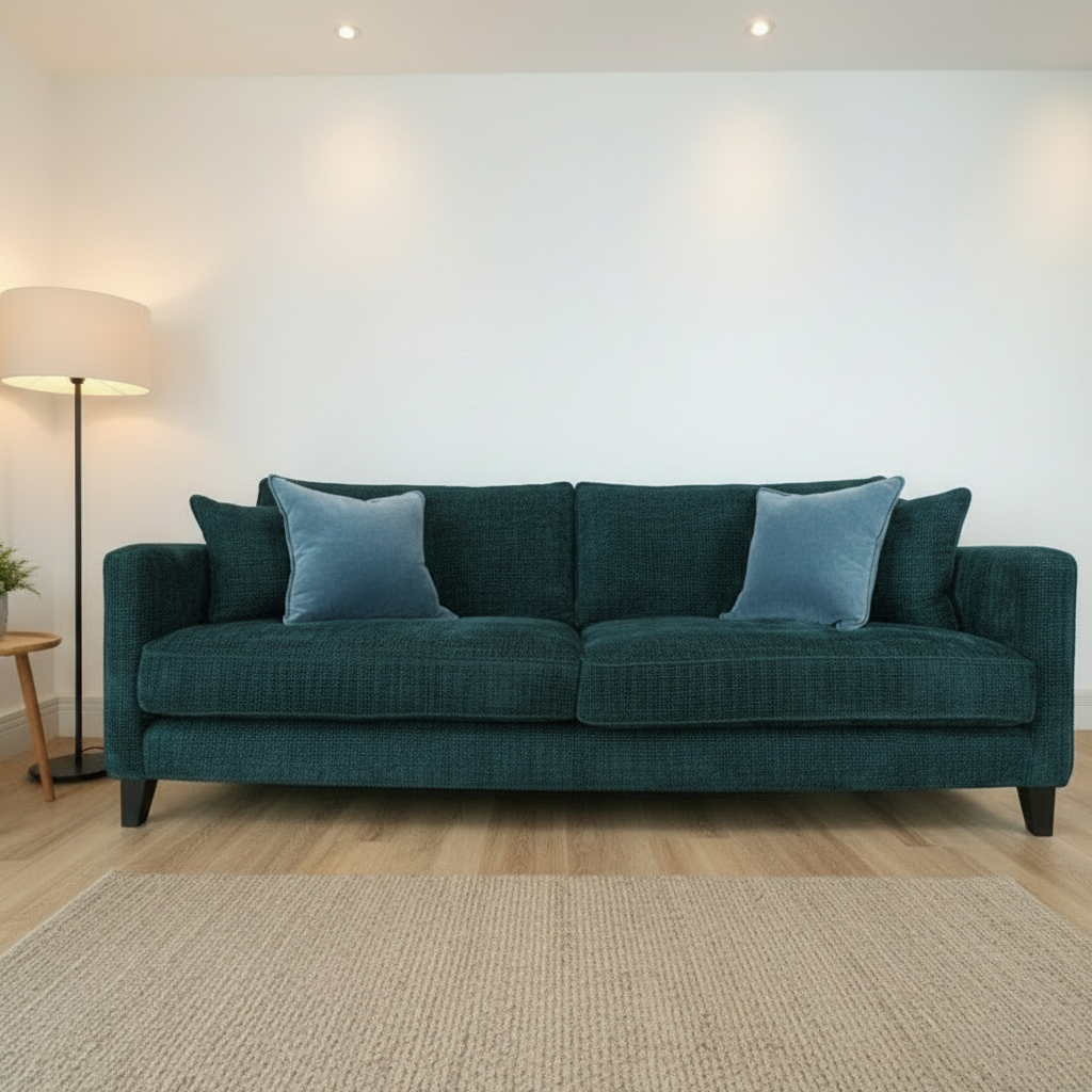 Paulus & Brown Chelsea 3 Seater Grand Upholstered Sofa - Uneeka Blue Waffle