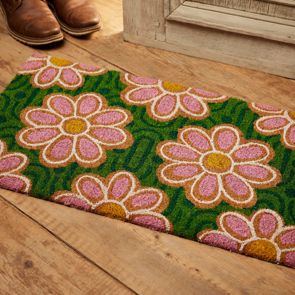 Pink & Green Daisy Doormat - DM2 - Uneeka