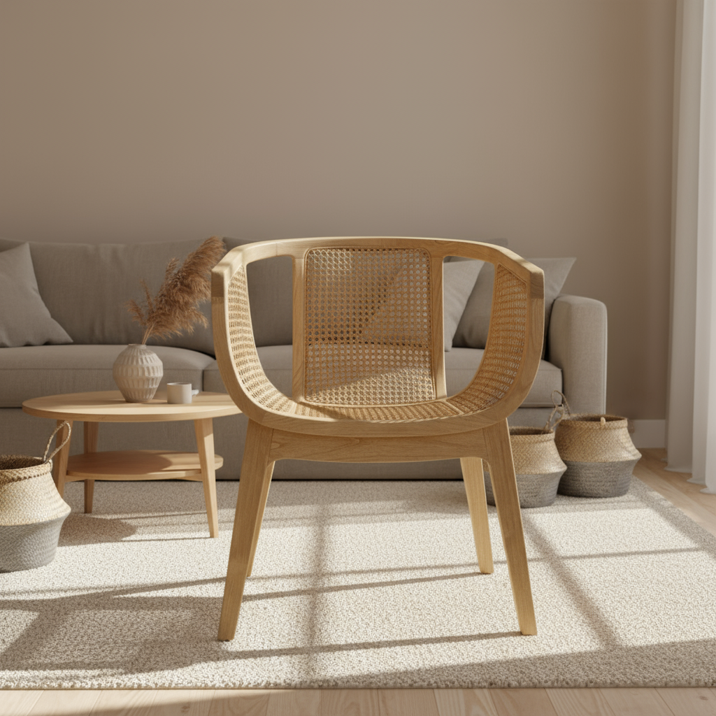 Rattan & Teak Tub Dining Chair-SAM02-FRONT-UNEEKA
