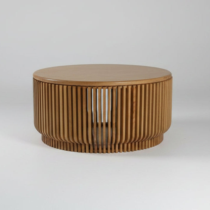 Round Wooden Slatted Coffee Table - Uneeka